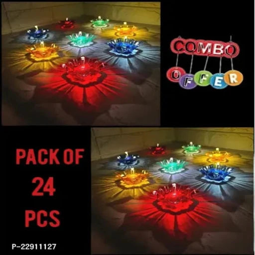 3d Transparent Diya, Decorative Oil lamp With 24 Pcs Multicolor(24 Pcs)