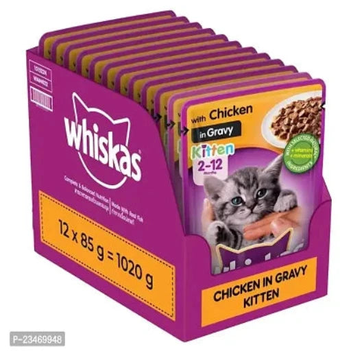 Wet Cat Food for kittan Cats (2-12Years), chicken Flavour, 12 Pouches (12 x 85g)