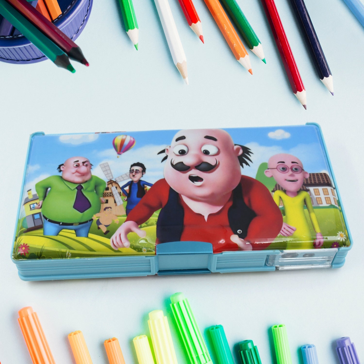 Multipurpose Compass Box, Plastic Double Deck Pencil Case with 2 Compartments, Supplies Utility Box Storage Organizer, Pencil Box for School, Cartoon Printed Pencil Case for Kids, Birthday Gift for Girls & Boys (1 Pc) - Springkart 