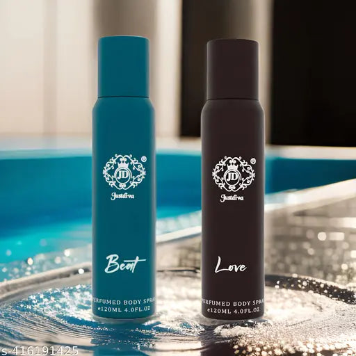 Just Diva Long Lasting No Gas Deodorants Combo Pack for Men And Women - Beat & Love Body Spray (Pack of 2, 120ml Each)