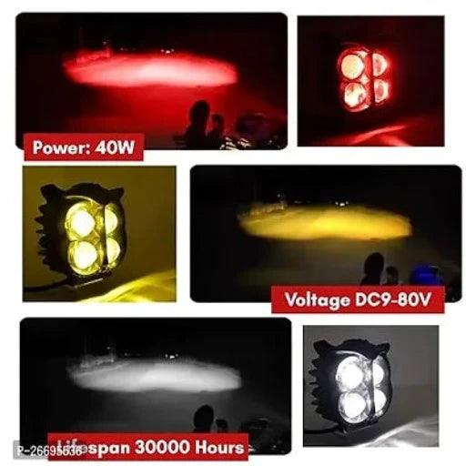 Owl LED Fog Light Yellow/White and Red Devil Eye Effect 3 Colour Mode with Flashing Pattern Universal For All Bikes (DC9-80V 40W, Pack of 1)