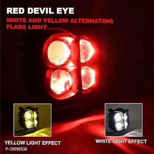 Owl LED Fog Light Yellow/White and Red Devil Eye Effect 3 Colour Mode with Flashing Pattern Universal For All Bikes (DC9-80V 40W, Pack of 1)