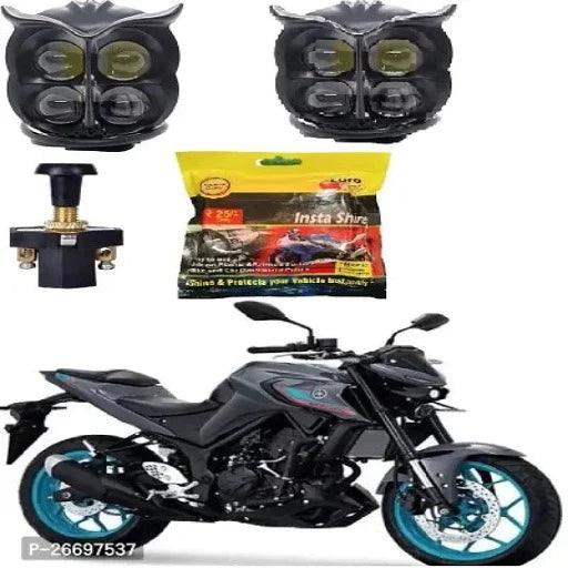 Owl LED Fog Light Yellow/White and red Devil Eye Effect 3 Colour Mode with Flashing Pattern Universal For All Bikes with push switch (DC9-80V 40W, Pack of 2)