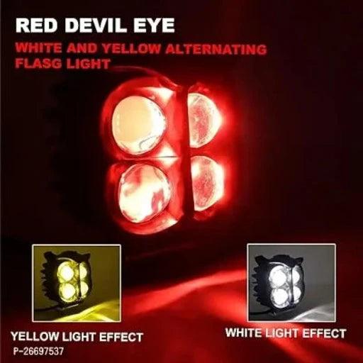 Owl LED Fog Light Yellow/White and red Devil Eye Effect 3 Colour Mode with Flashing Pattern Universal For All Bikes with push switch (DC9-80V 40W, Pack of 2)