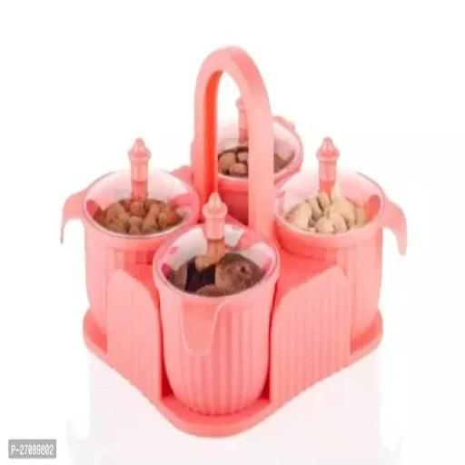 Stylish Dry Fruit Box 4 Pcs Jar Set (Pink 1 Pcs)