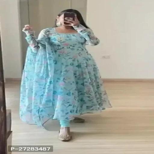 HEZAL HEAVY GEORJET PRINTED GOWN WITH PRINT DUPATTA SET - Springkart 