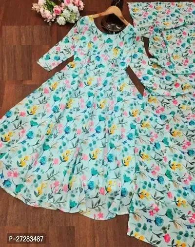 HEZAL HEAVY GEORJET PRINTED GOWN WITH PRINT DUPATTA SET - Springkart 