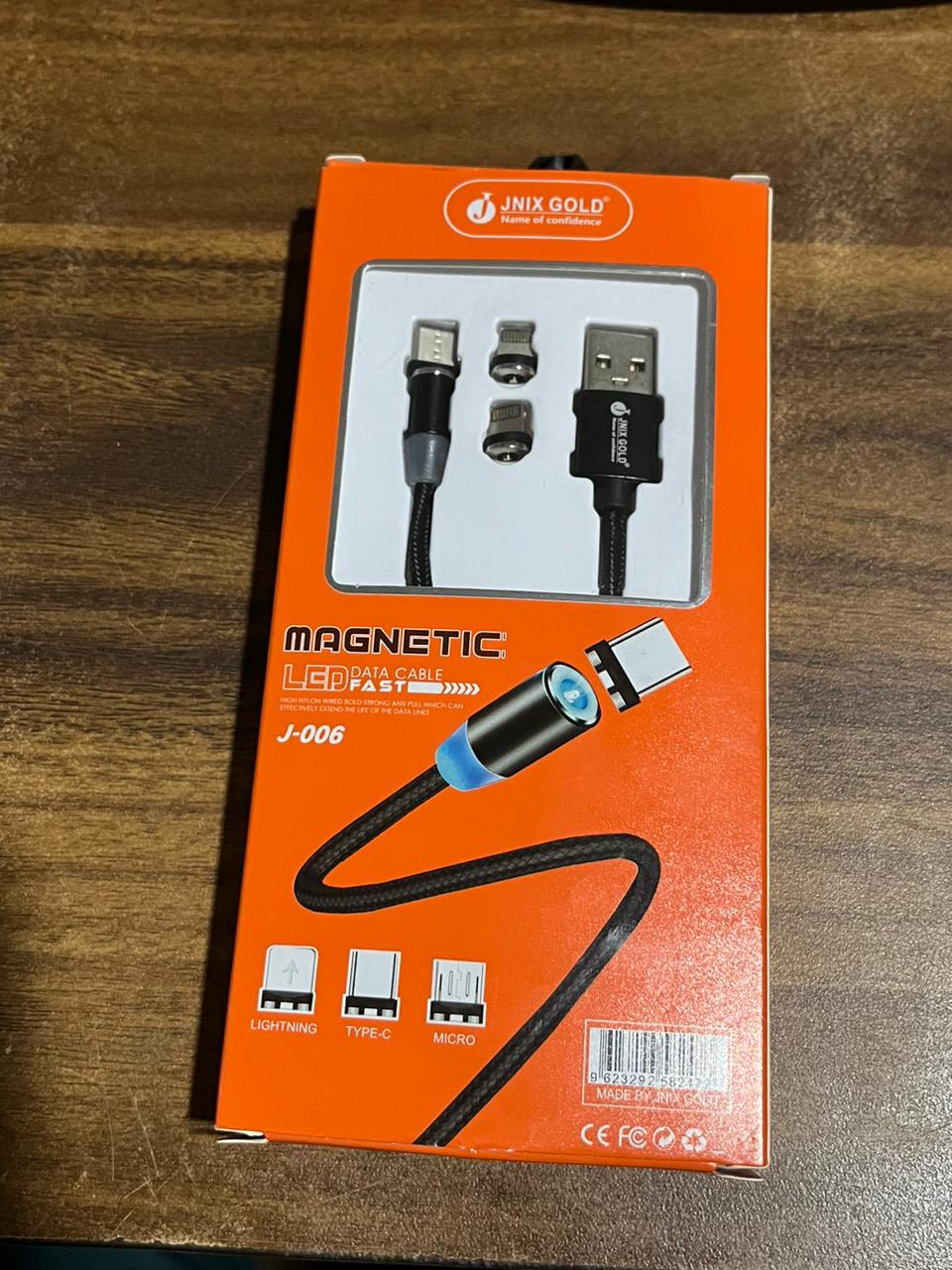 Magnetic Charging Cable 3 in 1 Metal Magnetic Micro USB Type C Lighting Cable with LED, Multiple Charging Adapters for All Android and all Smartphones (Compatible with All Android and iPhone Smartphones, Tablet, PC, Mobile - Springkart 