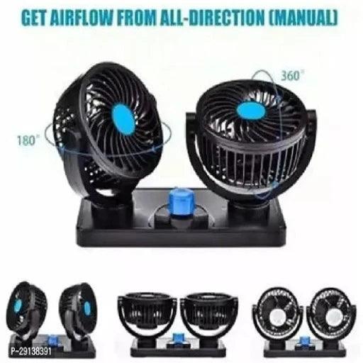 12V 360 Degree Rotatable Dual Head 2 Speed Dashboard Auto Cooling Air Fan - Universal Fitment for All Cars