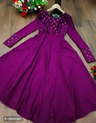 Fancy Solid Georgette Gown With Embroidery Mirror Work