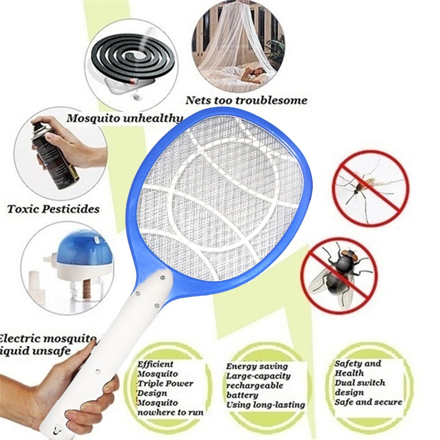 Anti Mosquito Racket - Rechargeable Insect Killer Bat - Springkart 
