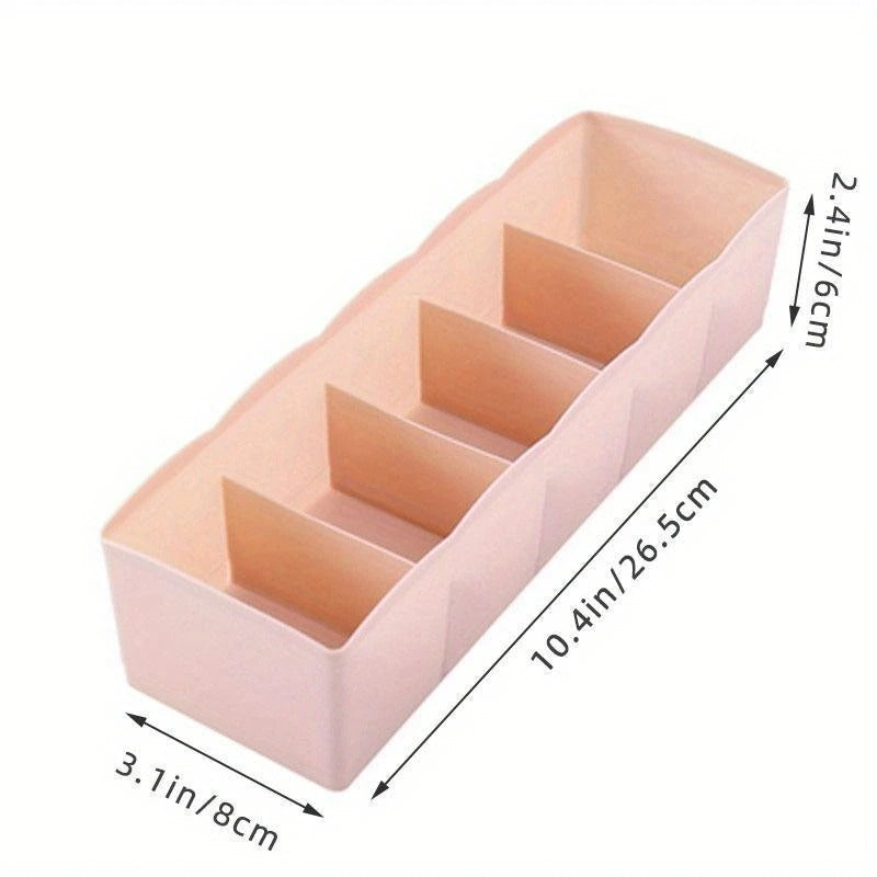 3 Pc : 5-Compartment Plastic Storage Box for Underwear, Socks, Accessories