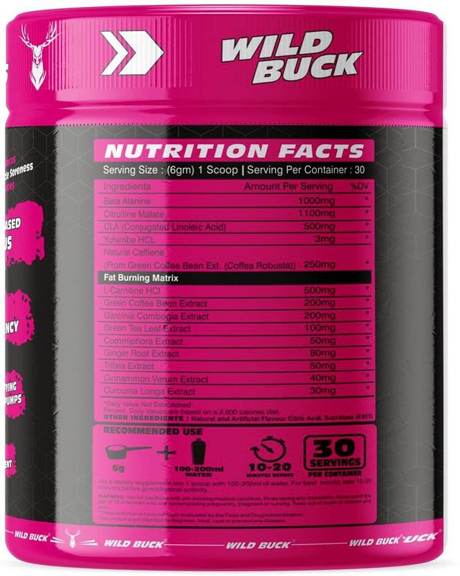 WILD BUCK Angel Fire 2in1 Pre-Workout For Muscle Pump ,Non-Crash Energy, Endurance For Women Sports Drink (180 g, American Cola Flavored)