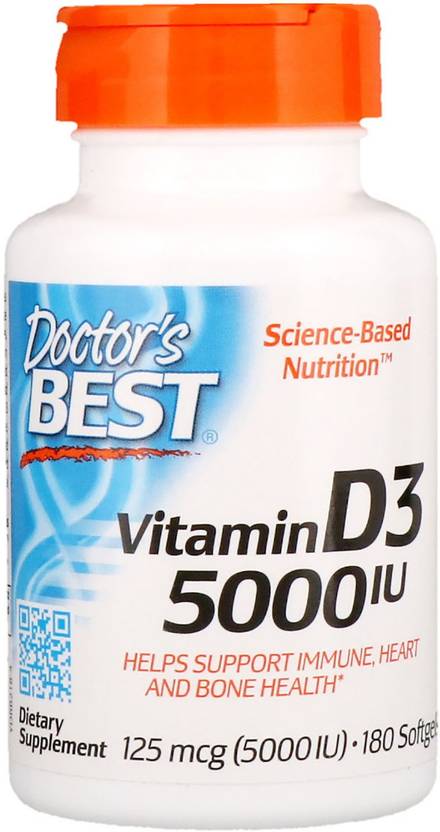 Doctor's Best Vitamin D3, 125 mcg (5000 IU), 180 Softgels (180 No)