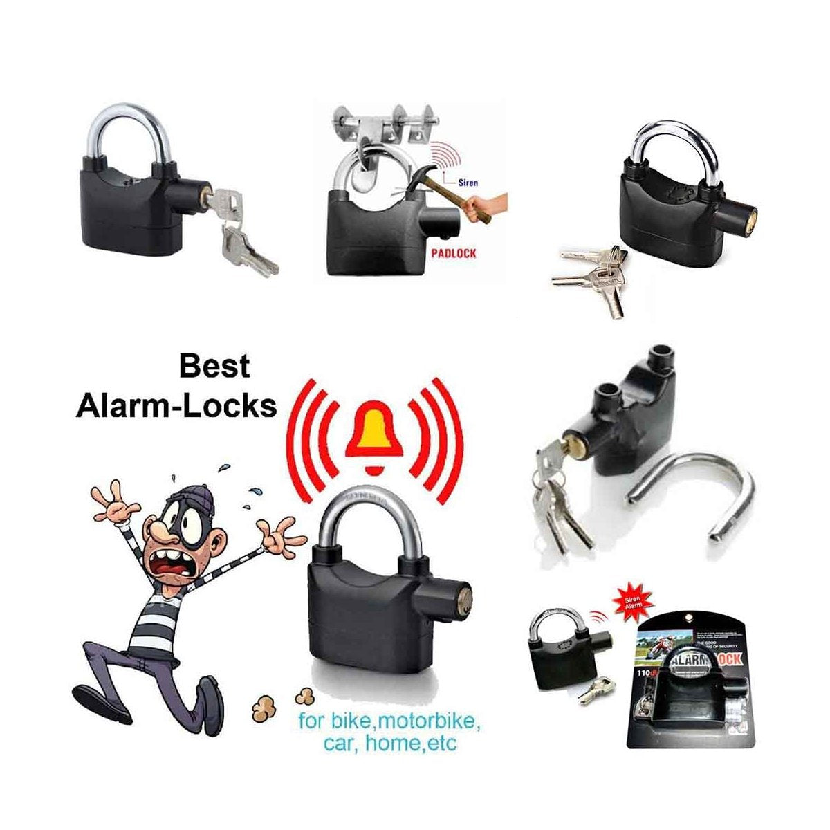 185 Anti Theft Security Pad Lock With Smart Alarm - Springkart 