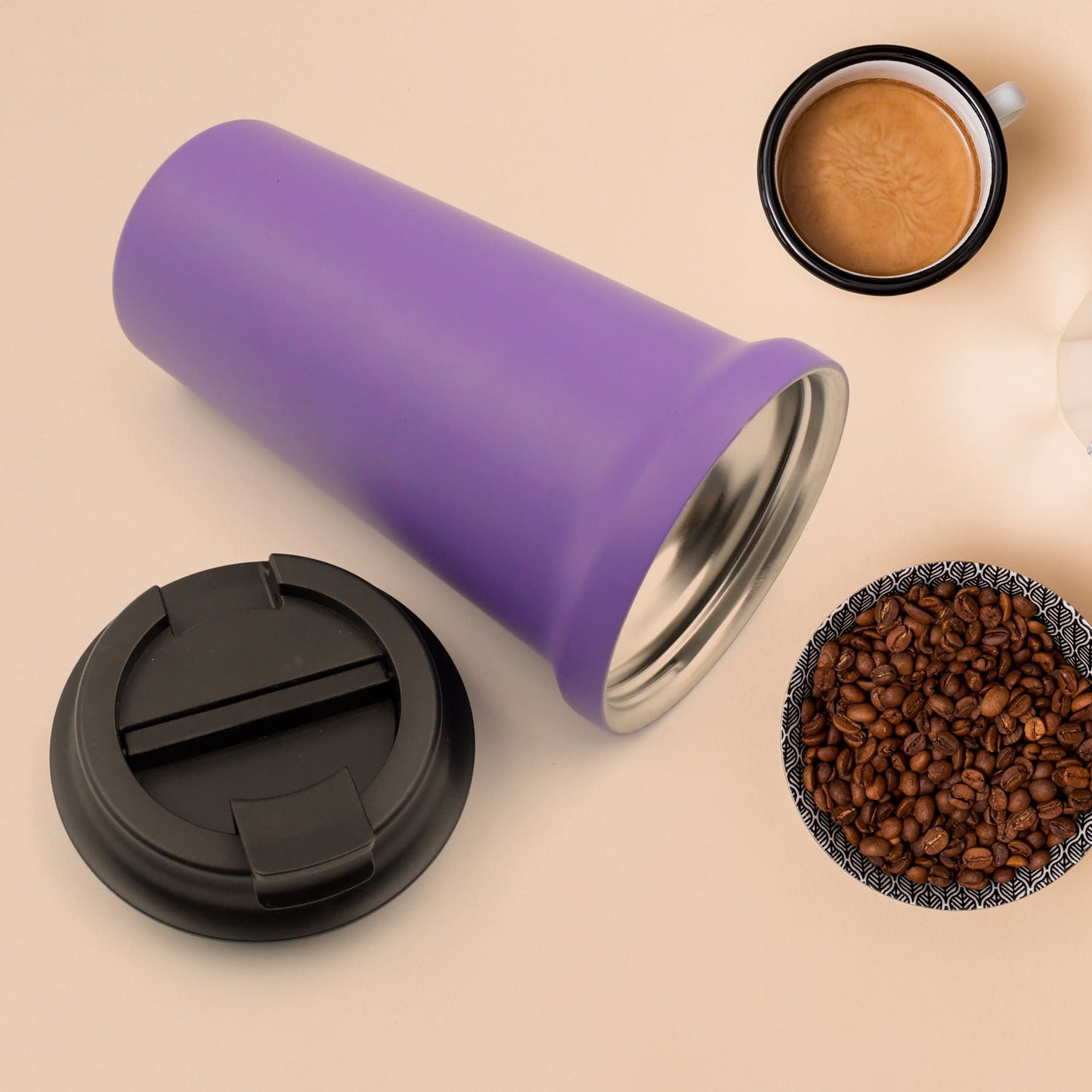 Inside Stainless Steel & Outside Plastic Vacuum Insulated Insulated Coffee Cups Double Walled Travel Mug, Car Coffee Mug with Leak Proof Lid Reusable Thermal Cup for Hot Cold Drinks Coffee, Tea (1 Pc 450ML) - Springkart 
