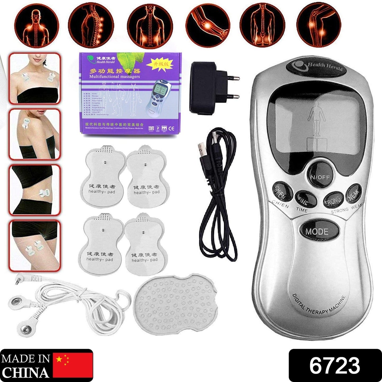 Multifunctional Massager, Health Care Digital Chinese Meridian Tens Therapy Massager Relax Body Muscle Acupuncture Machine 4 Electrode Pads & Charger Adapter and Cable, Physiotherapy, Electric Digital Therapy neck back Mane Massage - Springkart 