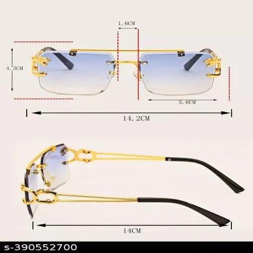 Mc Stan Rimless Men and Womens Sunglasses Retro Luxury Gold Metal Frameless Rectangle Leopard Arms Colored Lens Sun Glasses - Springkart 