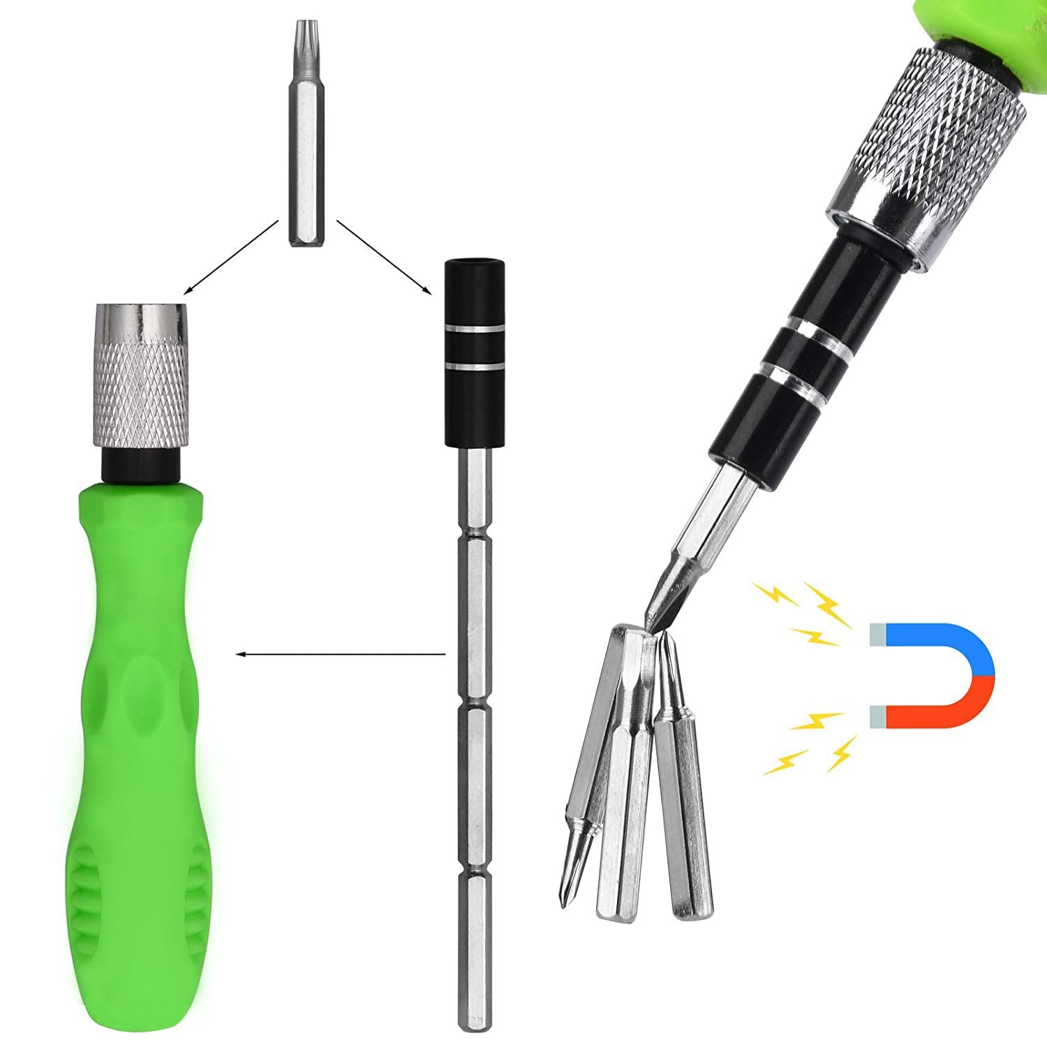 1557 32 In 1 Mini Screwdriver Bits Set With Magnetic Flexible Extension Rod - Springkart 