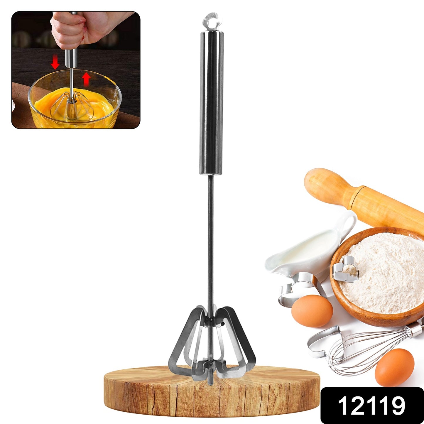 Hand Push Mixer Egg Whisk Stainless Steel Blender (1 Pc) - Springkart 