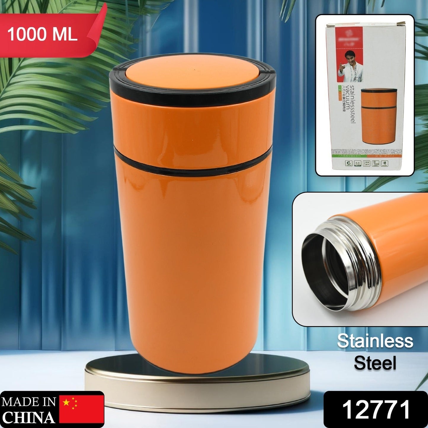 Stainless Steel Water Bottle With Foldable Spoon & Handle Easy to carry, Leak Proof, Rust Proof, Hot & Cold Drinks, Gym Sipper BPA Free Food Grade Quality, Steel fridge Bottle For office / Gym / School (1000 ML) - Springkart 