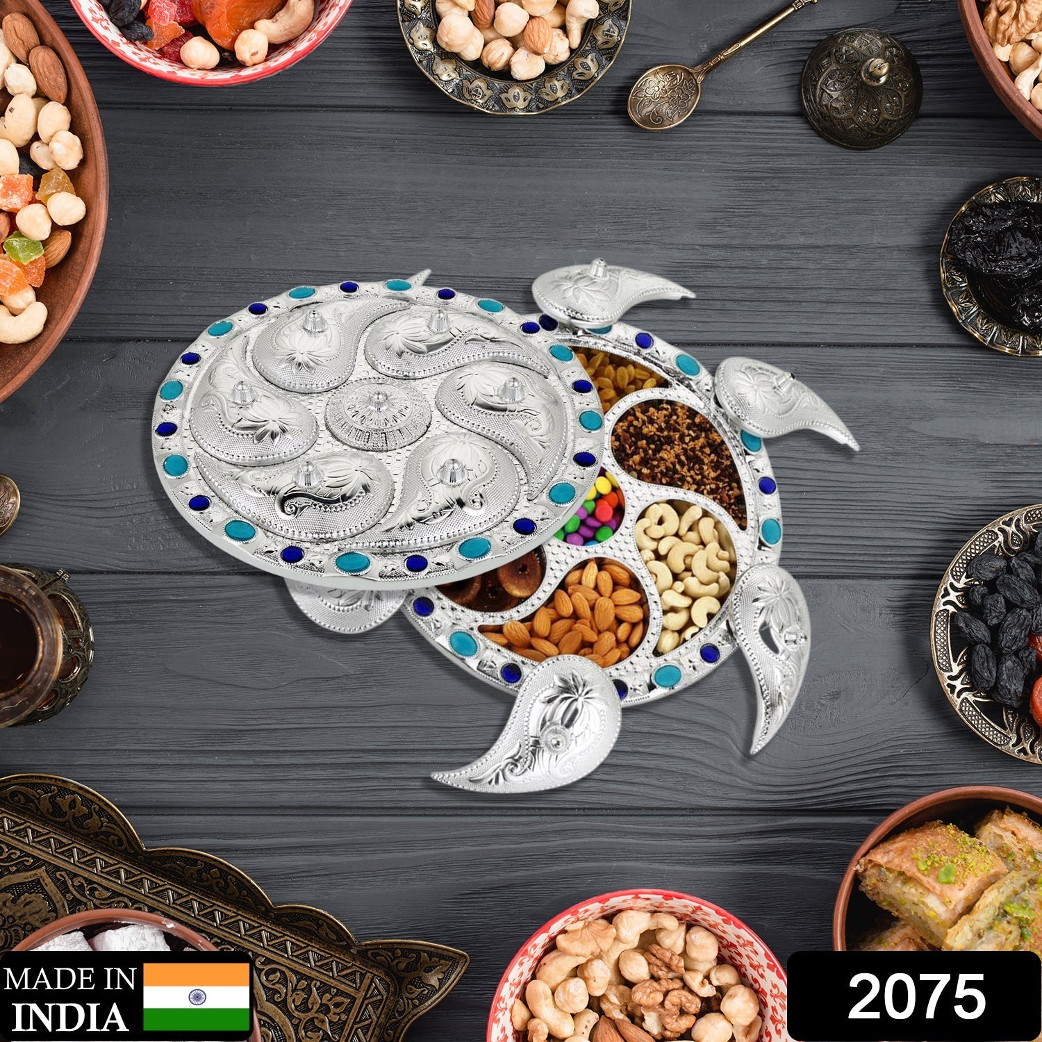 Multipurpose 7 Compartment Dry Fruit Serving Rotating Tray ,Chocolate, Snacks Storage Box, Masala Box - Springkart 