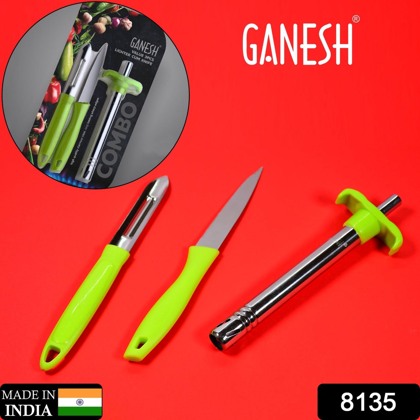 Ganesh 3pc Lighter Cum knife and peeler. - Springkart 
