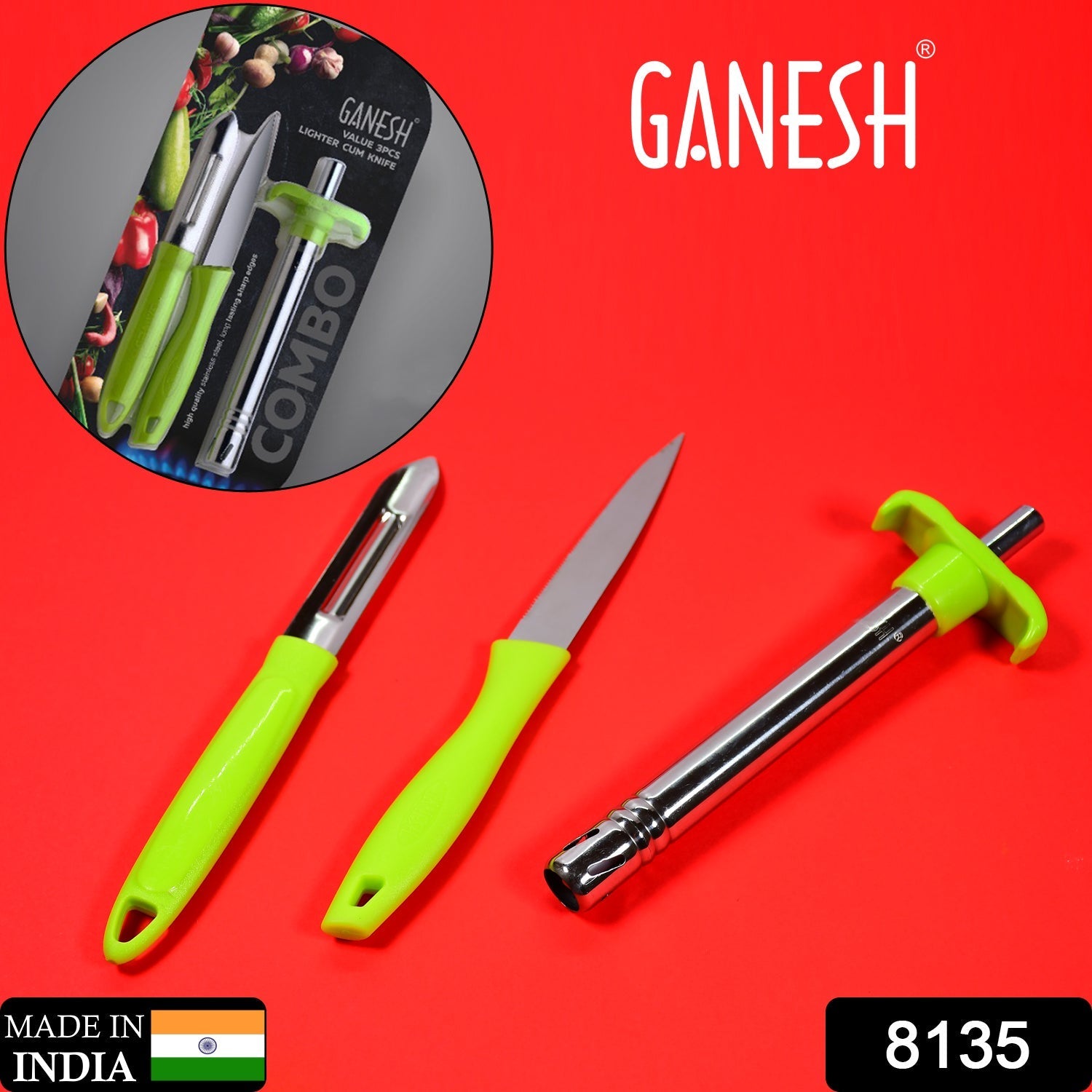 Ganesh 3pc Lighter Cum knife and peeler. - Springkart 