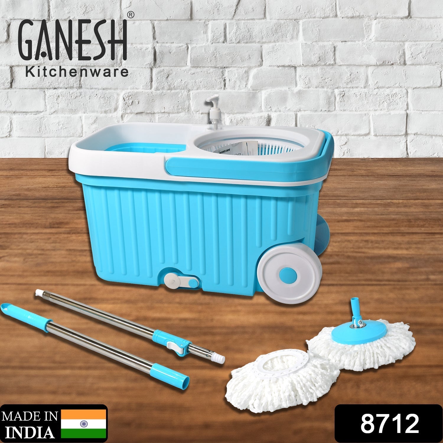Sporty Plastic Spin Mop with Bigger Wheels and Plastic Auto Fold Handle for 360 Degree Cleaning. - Springkart 