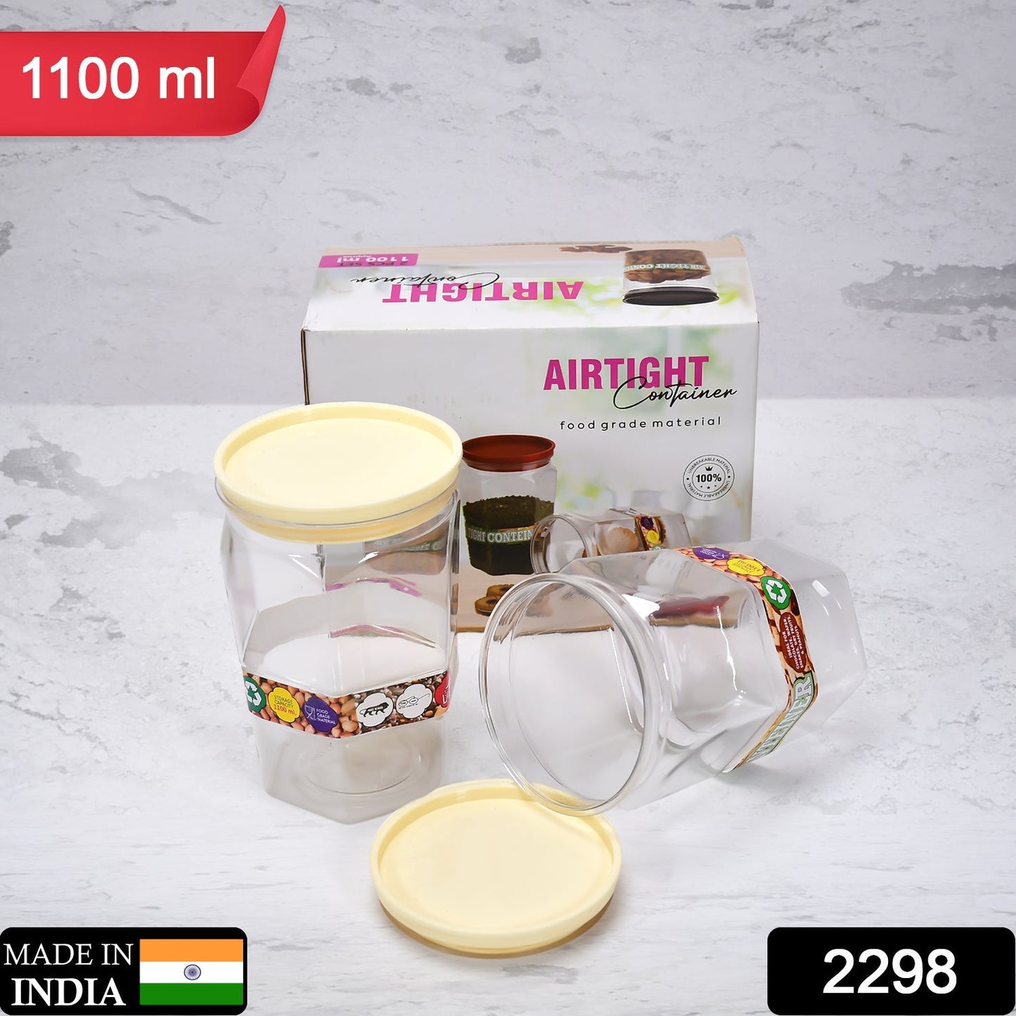 Air Tight Kitchen Storage Container for Rice | Dal | Atta, BPA-Free, Flour | Cereals | Snacks | Stackable | Modular, Round. (Approx - 1100Ml, Set of 2pcs) - Springkart 