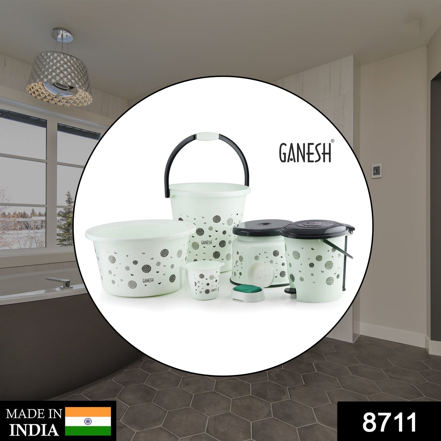 PLASTIC BATHROOM ACCESSORIES SET 6 PCS BATH SET BATHROOM BUCKET WITH DUSTBIN MUG, STOOL, SOAP CASE,TUB - Springkart 