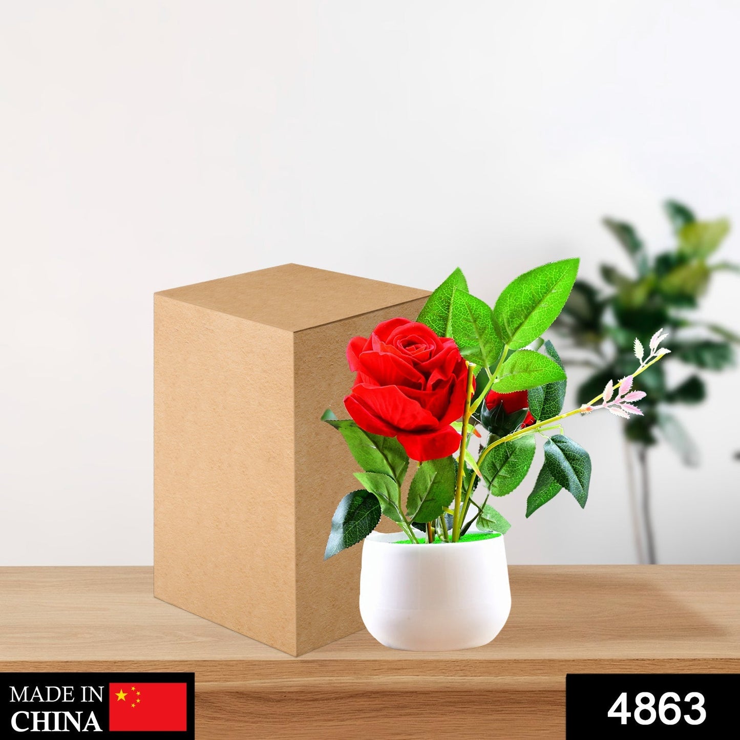 Artificial Rose Flower Plant With Pot, For Home Office Or Gift - Springkart 