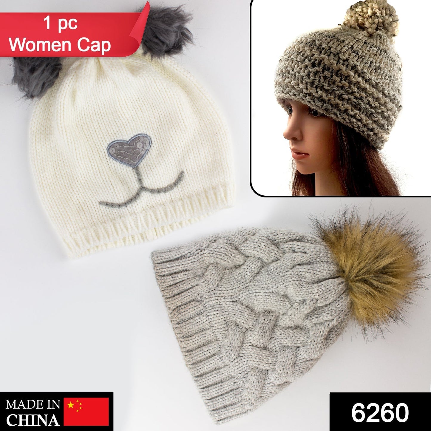 Mix Design Winter cap for Women Warm Thick Cotton Lining Skull Cap Warm Cap Outdoor Sports Hat for Ladies - Springkart 