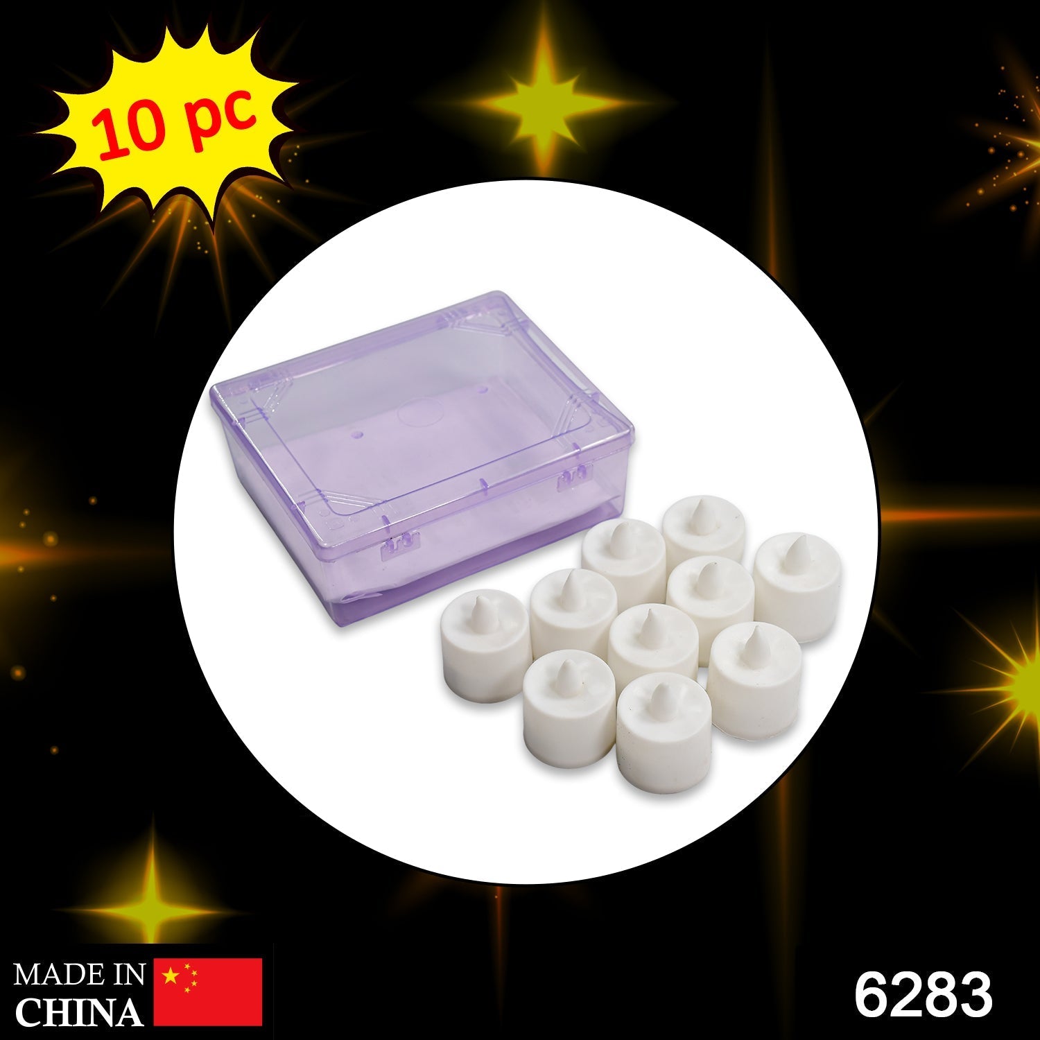 Festival Decorative - LED Yellow Tealight Candles (White, 10 Pcs) With Container - Springkart 