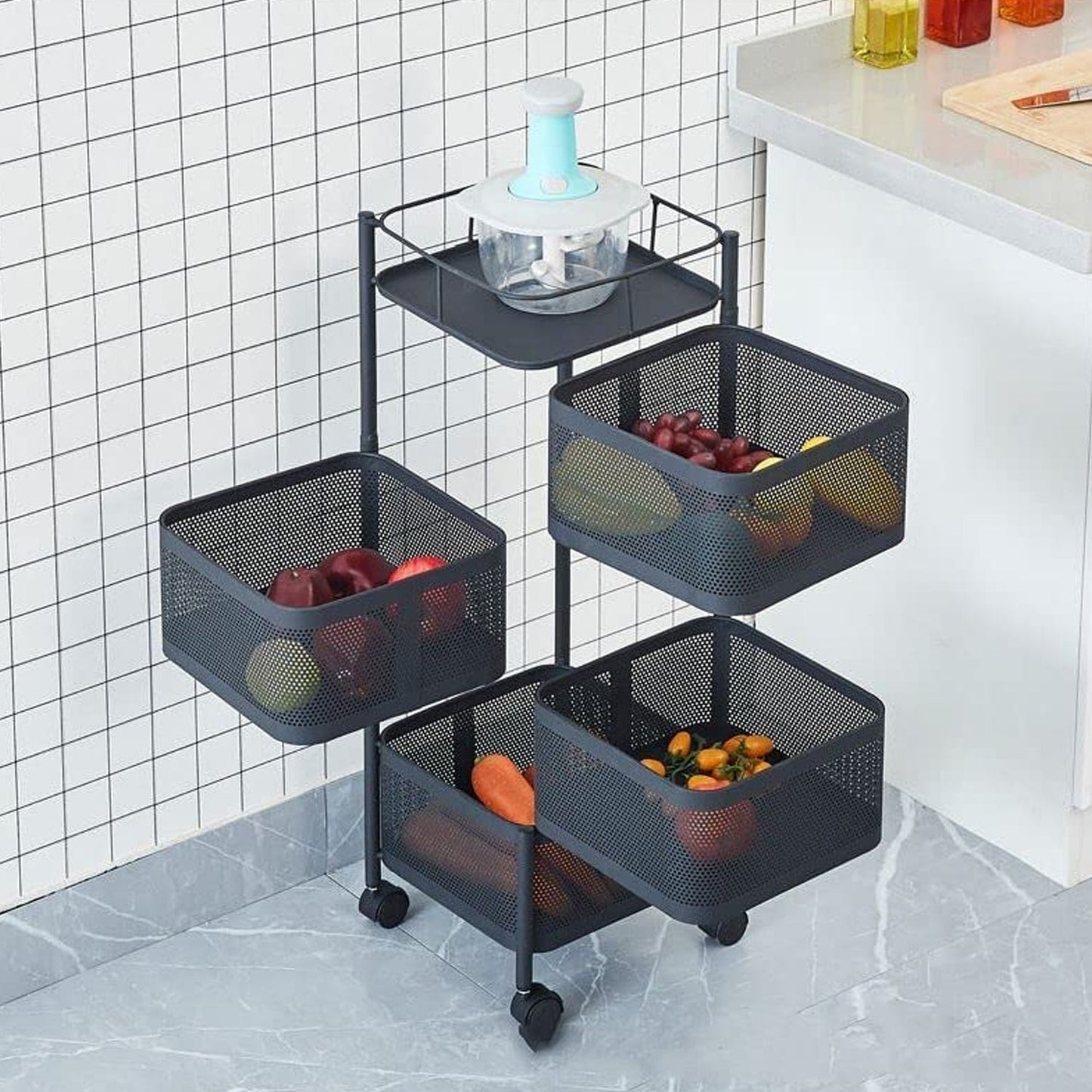 Metal High Quality Kitchen Trolley Kitchen Organizer Items and Kitchen Accessories Items for Kitchen Rack Square Design for Fruits & Vegetable Onion Storage Kitchen Trolley with Wheels (4 Layer) - Springkart 
