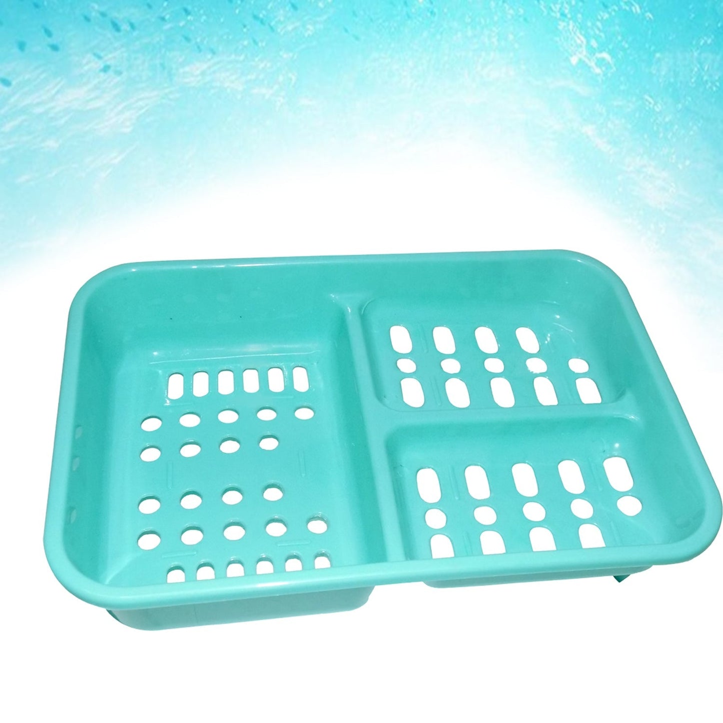 Plastic case for soap with three compartments, ideal for bathroom use.