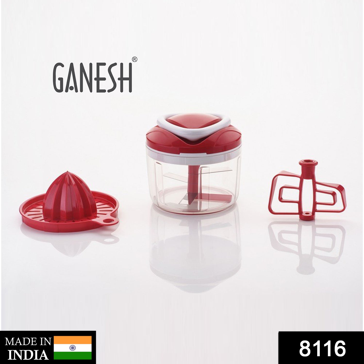 Ganesh Easy Pull 3-in-1 Plastic Chopper (650ml, 125mm, Red) - Springkart 