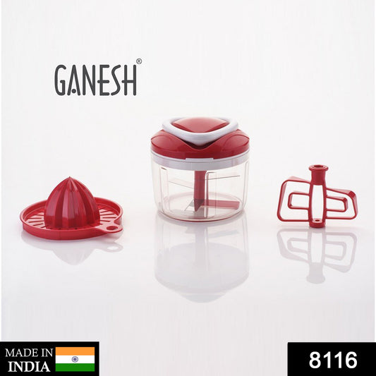 Ganesh Easy Pull 3-in-1 Plastic Chopper (650ml, 125mm, Red) - Springkart 