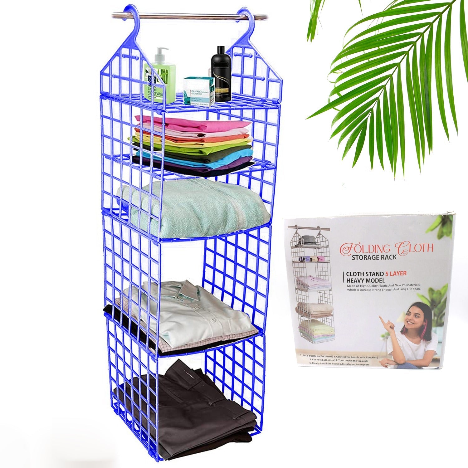 Multipurpose 5 Layer Folding Clothes Storage Racks||Closet for Students Wardrobe Shelves Socks, Scarf, t-Shirt, etc||Hanging Organizer Storage Holders & Racks - Springkart 