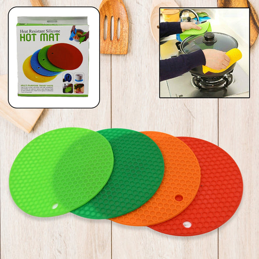 Mat, 4 Pc Silicon Hot Mat For Placing Hot Vessels And Utensils Over It Easily Without Having Any Visible Marks On Surfaces. - Springkart 
