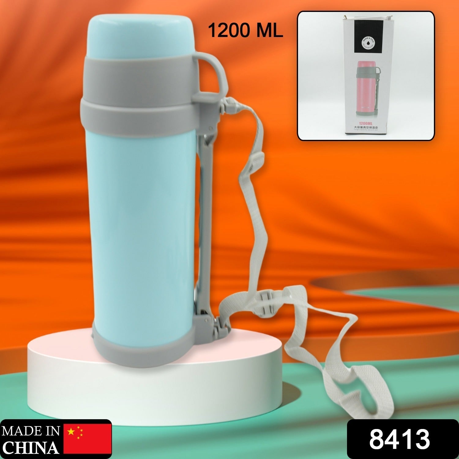 Stainless Steel Insulation Thermos, Double-Wall Vacuum Insulated Water Bottle For Travel, Outdoor Fitness Portable Travel Pot, Camping Coffee, Portable Car, Travel Keep Hot & Cold Large Capacity (1200 ML) - Springkart 