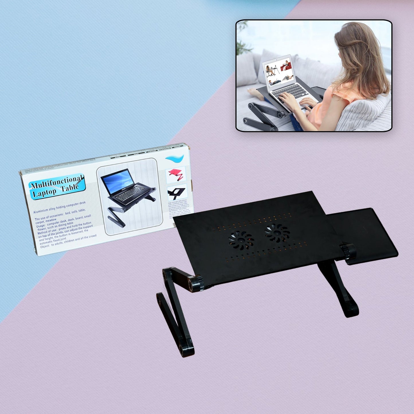 Modern Style Portable Adjustable Foldable Laptop Holder Notebook Desks Lap PC Folding Desk Table Vented Stand 2 Built in Cooling Fans - Springkart 