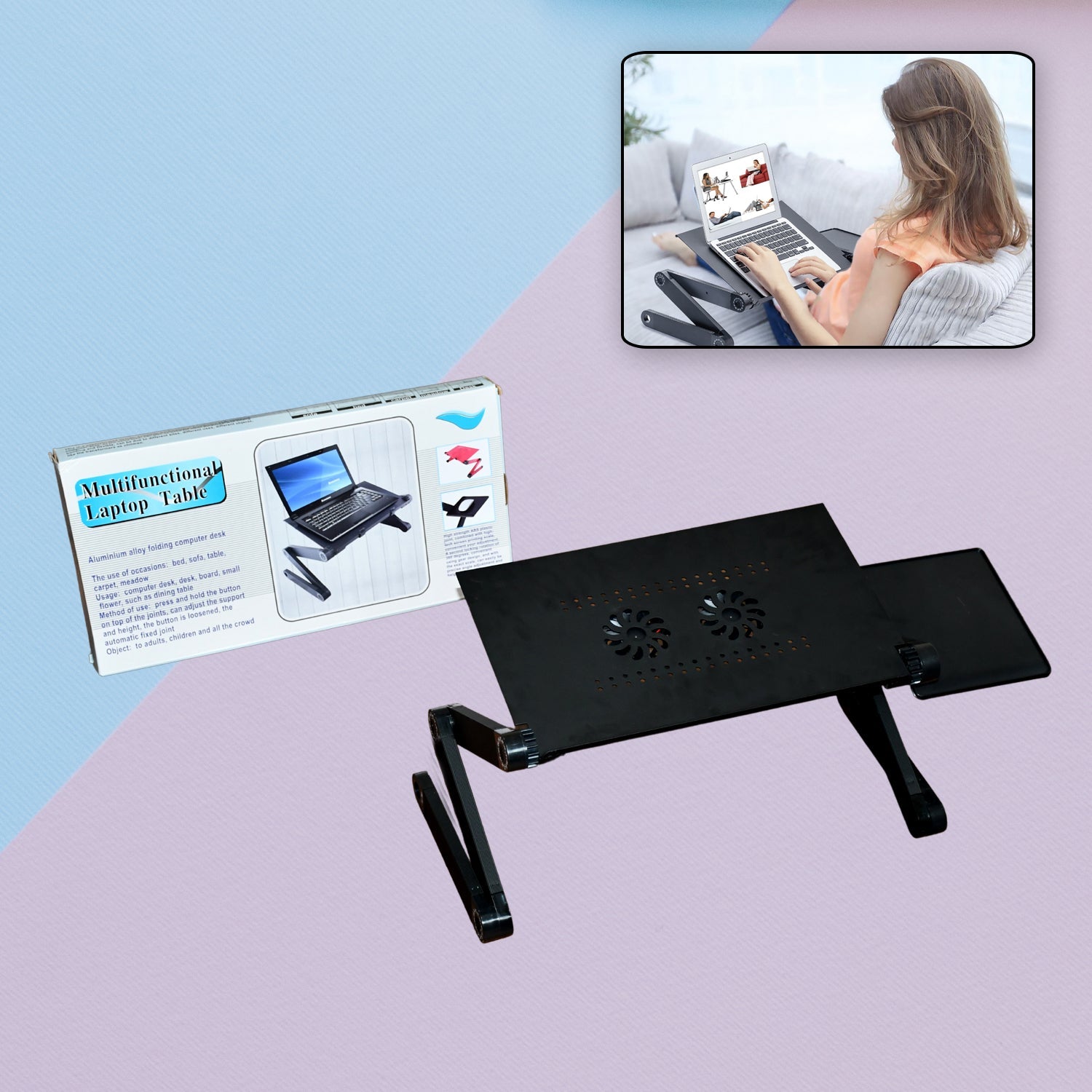 Modern Style Portable Adjustable Foldable Laptop Holder Notebook Desks Lap PC Folding Desk Table Vented Stand 2 Built in Cooling Fans - Springkart 