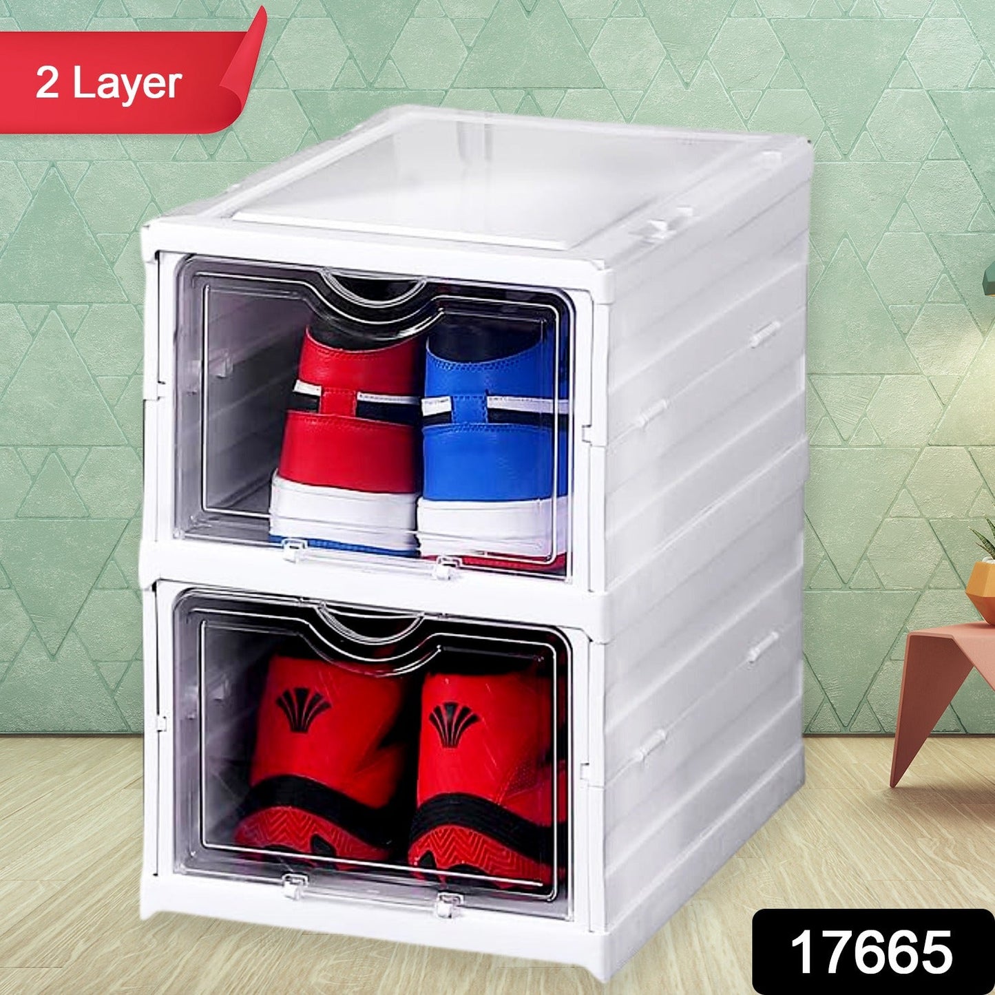 Stackable Multifunctional Storage, for Clothes Foldable Drawer Shelf Basket Utility Cart Rack Storage Organizer Cart for Kitchen, Pantry Closet, Bedroom, Bathroom, Laundry (2 / Layer 1 Pc) - Springkart 