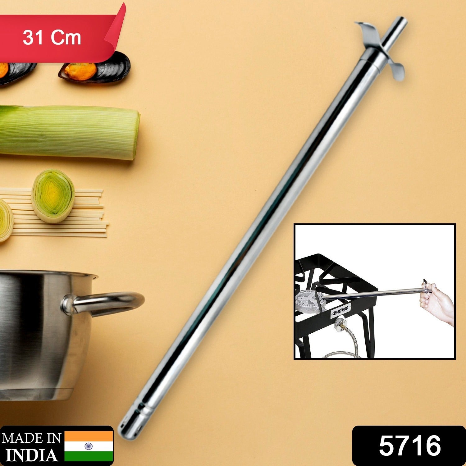 Big Stainless Steel Gas Lighter for Kitchen Gas Stove, Long Spark Lighter for Kitchen Stove, Unbreakable Lighters for Gas Stoves, Restaurants & Kitchen (31 Cm / 1 Pc) - Springkart 