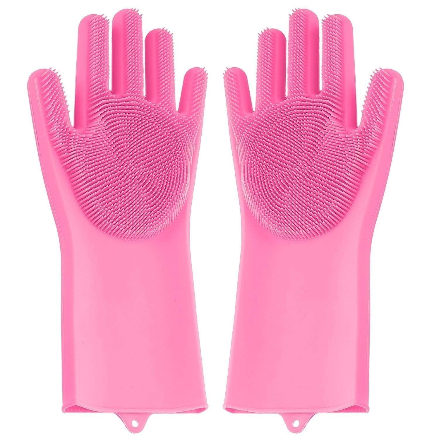 Reusable Silicone Cleaning Brush Scrubber Gloves (Multicolor) - Springkart 