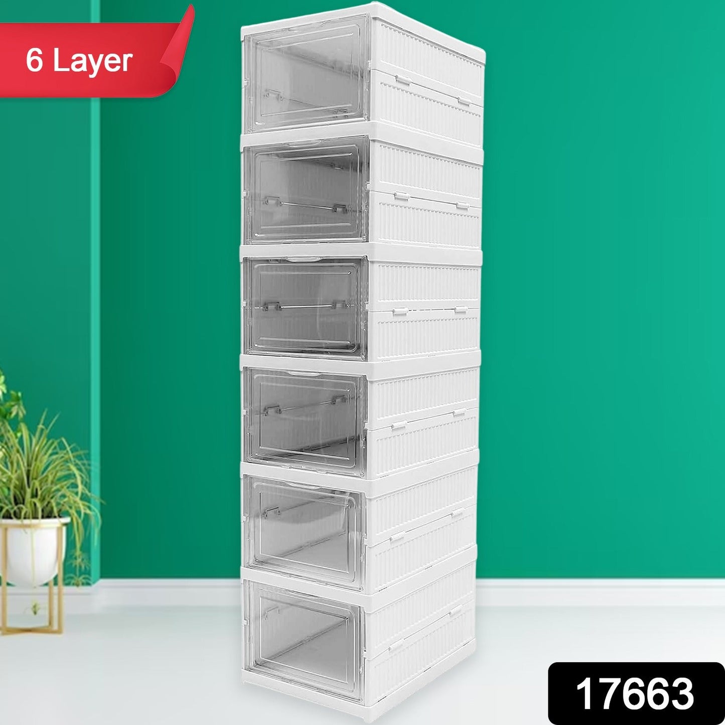 Stackable Multifunctional Storage, for Clothes Foldable Drawer Shelf Basket Utility Cart Rack Storage Organizer Cart for Kitchen, Pantry Closet, Bedroom, Bathroom, Laundry (6 Layer / 1 Pc) - Springkart 