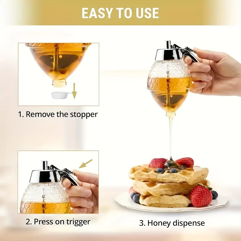 Beehive Style Honey Dispenser with a Stand, Suitable for Syrups, Sauces, And Condiments, Kitchen Tool for Olive Oil, Chocolate, And Sweetened Condensed Milk