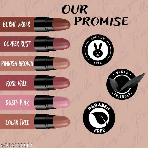 Ronzille Long Lasting Hydrating Mini Lipstick-Pack of 6 (Nude Edition,6 G)