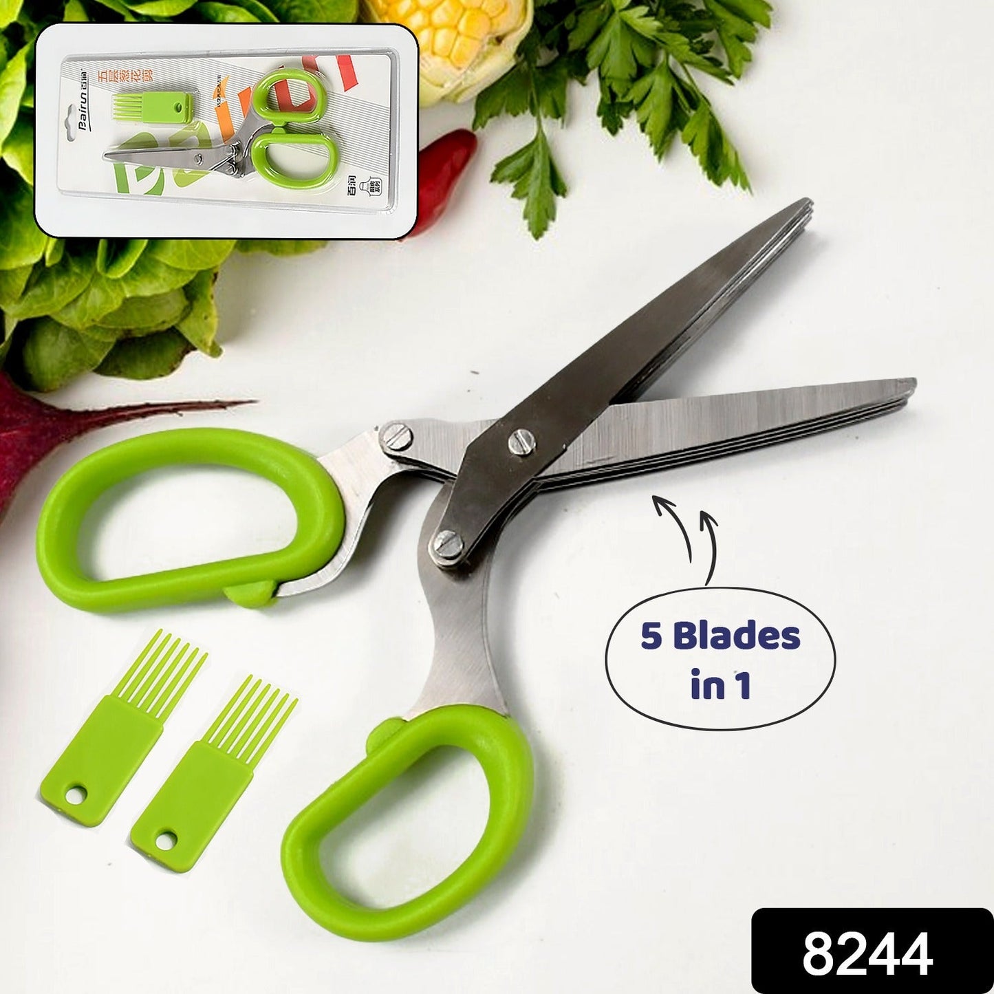 Herb Cutter Scissors 5 Blade Scissors Kitchen Multipurpose Cutting Shear with 5 Stainless Steel Blades & Safety Cover & Cleaning Comb Cilantro Scissors Sharp Shredding Shears Herb Scissors Set - Springkart 